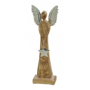 Dřevěný anděl Mango s kovovými křídly 34x12x6 cm