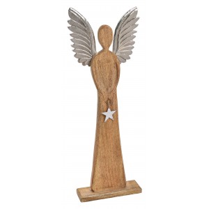 Dřevěný anděl Mango s kovovými křídly 70x23x8 cm