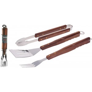Grilovací nářadí sada 3 ks VAGGAN BBQ nerez/dřevo