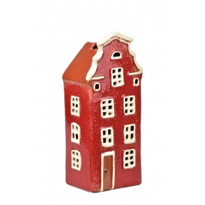 Keramický domek na čajovou svíčku, červený 18,5x8x6,5 cm