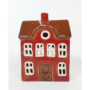 Keramický domek na čajovou svíčku, červený 17x12,5x7 cm