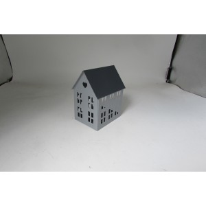 Kovový svícen domek šedý 13x10,5x8 cm