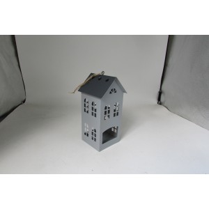 Kovový svícen domek šedý 16,5x8x7,5 cm