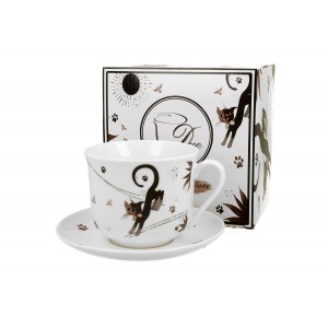 Porcelánový hrnek s podtalířkem Jumbo Charming cats 470 ml v krabičce