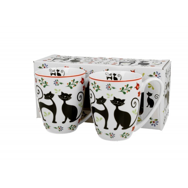 Porcelánový hrnek Etno cats 380 ml, sada 2 ks v dárkové krabičce