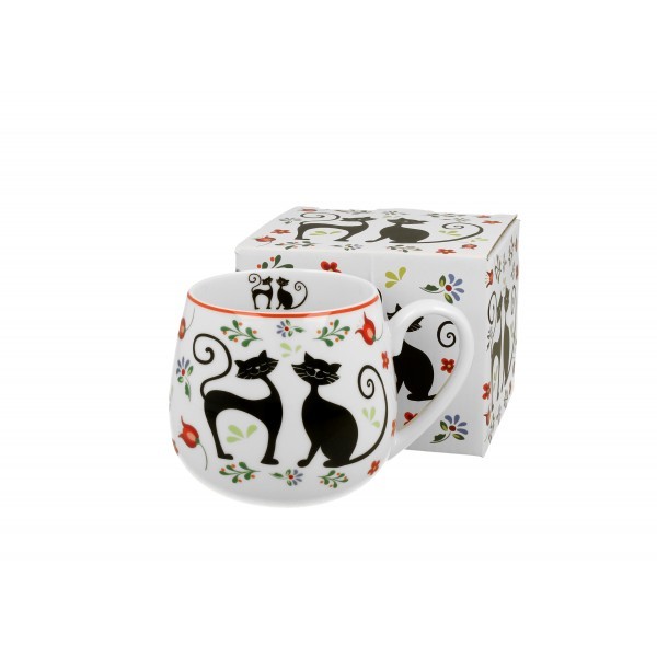 Porcelánový hrnek buclák Etno cats 430 ml v dárkové krabičce