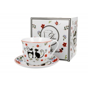 Porcelánový hrnek s podtalířkem Etno cats 470 ml v dárkovém boxu