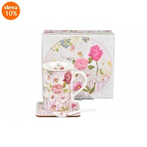 Porcelánový hrnek Rosa 300 ml, lžička a podtácek v dárkové krabičce