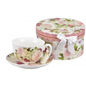 Porcelánový hrnek s podtalířkem Paeonia 300 ml v dárkové krabičce