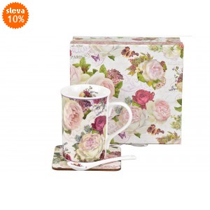 Porcelánový hrnek Paeonia 300 ml, lžička a podtácek v dárkové krabičce