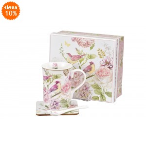 Porcelánový hrnek Birds 300 ml, lžička a podtácek v dárkové krabičce