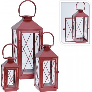 Kovová lucerna červená sada 3 ks