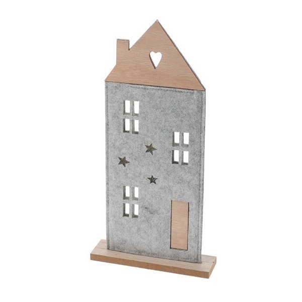 Plstěný domek na dřevěné podložce 28x15x4 cm světle šedý