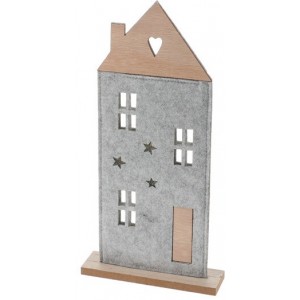 Plstěný domek na dřevěné podložce 28x15x4 cm světle šedý