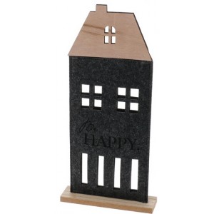 Plstěný domek na dřevěné podložce 28x15x4 cm tmavě šedý