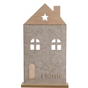 Plstěný domek na dřevěné podložce 38x22x5 cm světle hnědý