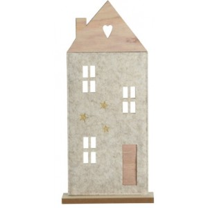 Plstěný domek na dřevěné podložce 38x22x5 cm krémový