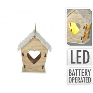 Dřevěný LED domeček se srdíčkem 6x8,5x7 cm