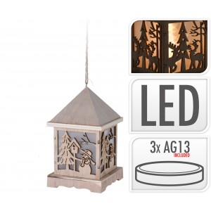 Dřevěná LED lucerna sněhulák 16,5x9,5x9,5 cm