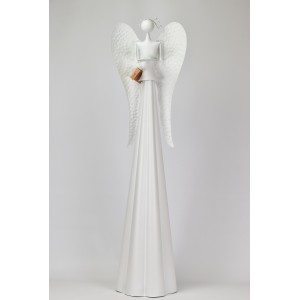 Plechový bílý anděl s kalíškem na svíčku 115 cm, balení 2 ks