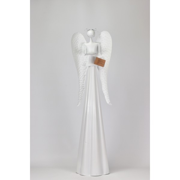 Plechový bílý anděl s kalíškem na svíčku 100 cm, balení 2 ks