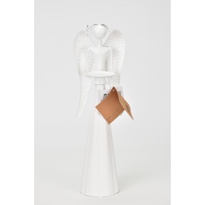 Plechový bílý anděl s kalíškem na svíčku 30 cm, balení 2 ks