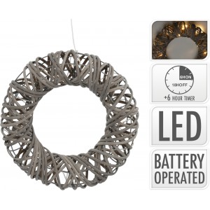 LED věnec z umělého ratanu 40 cm, šedý