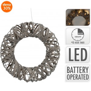 LED věnec z umělého ratanu 40 cm, šedý