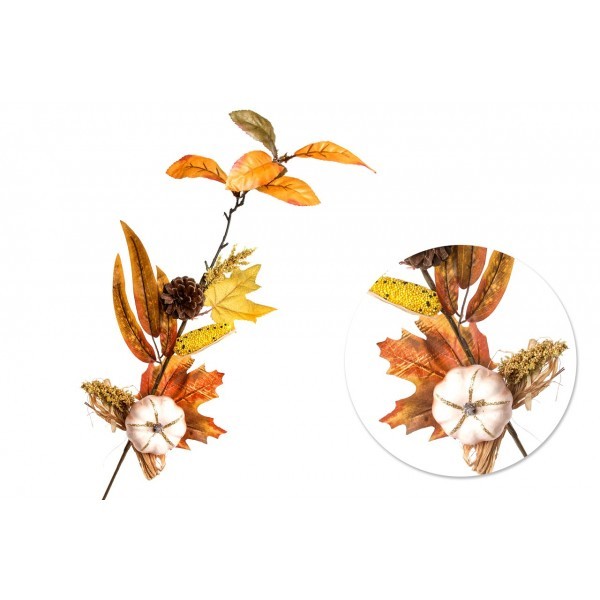 Podzimní větvička s bílou dýní 60 cm