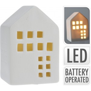 Porcelánový domek bílý s LED osvětlením 9,8x6,5x5,5 cm