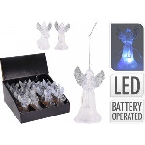 Svítící anděl na zavěšení stříbrný 11,5x6,5 cm měnící barvy LED
