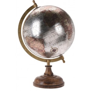 Otočný globus stříbrný 33 cm
