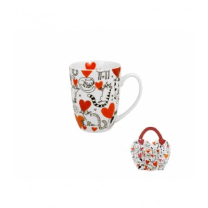 Porcelánový hrnek Cat's World hearts 350 ml v papírovém košíku
