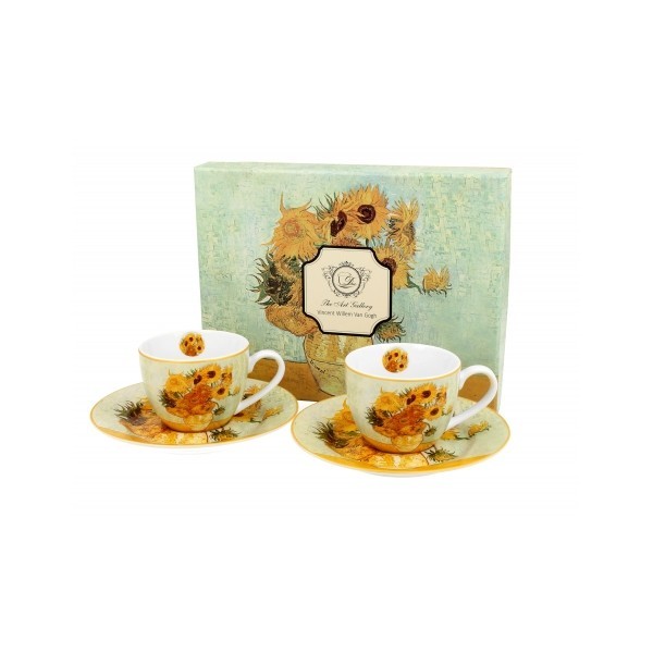Porcelánový hrnek espesso s podtalířkem Sunflowers inspired by Van Gogh 110 ml, sada 2 ks v dárkovém boxu