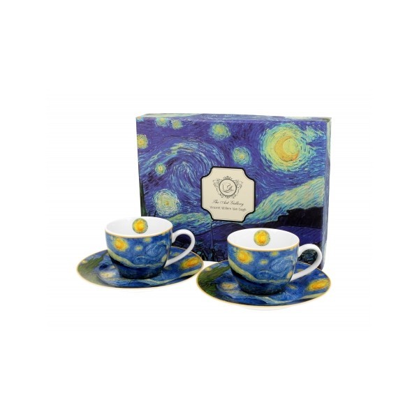 Porcelánový hrnek espesso s podtalířkem Starry Night inspired by Van Gogh 110 ml, sada 2 ks v dárkovém boxu