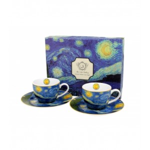 Porcelánový hrnek espesso s podtalířkem Starry Night inspired by Van Gogh 110 ml, sada 2 ks v dárkovém boxu