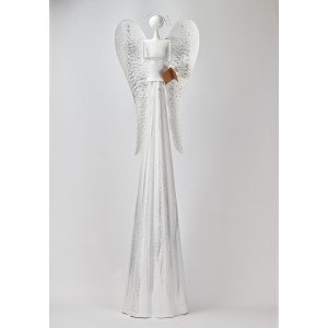 Plechový anděl s kalíškem na svíčku 115 cm bílý se stříbrnou patinou, balení 2 ks