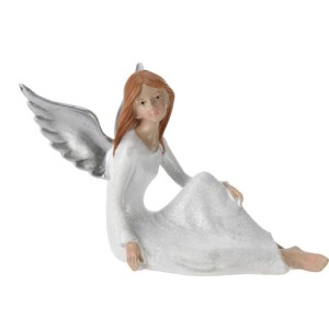 Sedící anděl s glitry C 10 cm