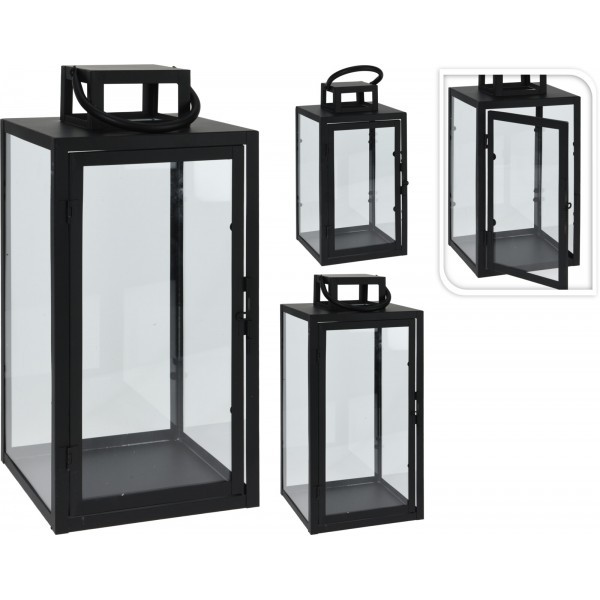 Kovová lucerna černá sada 2 ks