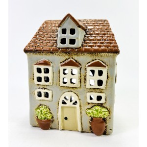 Keramický domek na čajovou svíčku, šedý 16,5x13,5x9,5 cm