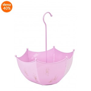 Plechový květináč deštník růžový 36x29,5x16,5 cm