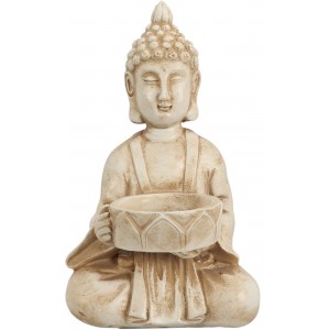 Buddha se svícnem, bílý, 14x8,5 cm