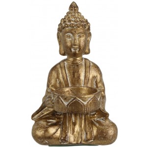 Buddha se svícnem, zlatý, 14x8,5 cm