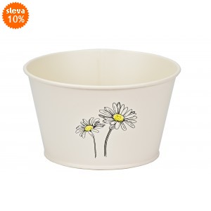 Plechový květináč krémový s kopretinou 9x15,5 cm