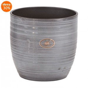 Šedý keramický květináč s vroubky, 2. jakost