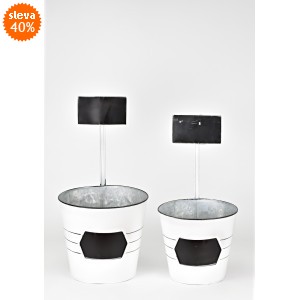 Plechový květináč s popisovací cedulkou, sada 2 ks