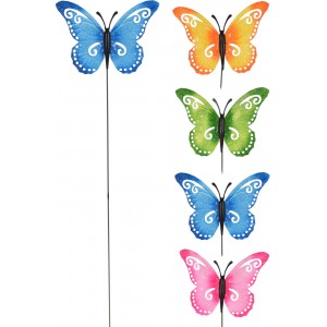 Kovový motýl zápich 69 cm, mix barev, balení 4 ks