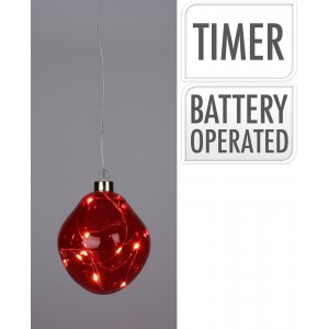 Skleněná LED vánoční baňka nepravidelného tvaru 10 cm, červená