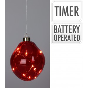 Skleněná LED vánoční baňka nepravidelného tvaru 12 cm, červená