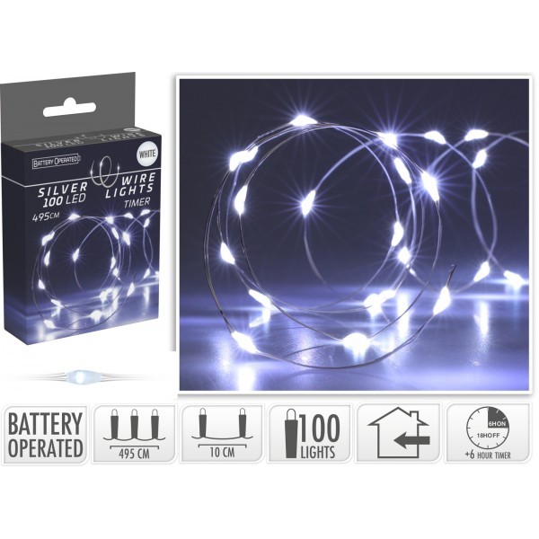 Světelný řetěz 505 cm s časovačem, 100 mikro LED studené bílé světlo                                                                                                                                                                                            - větší obrázek Světelný řetěz 505 cm s časovačem, 100 mikro LED studené bílé světlo